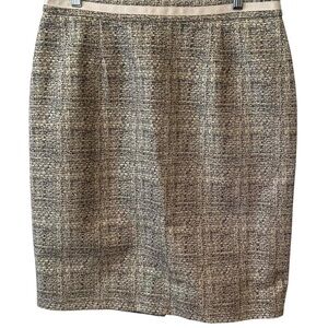 Boden Women's Cream and Gold Metallic Tweed Pencil Skirt‎ in Size 10R